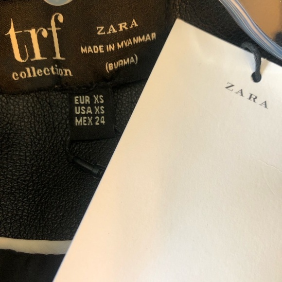 NWT ZARA Black Vegan Leather Moto/BikerJacket Belted Silver Zipper Accents XS - Picture 7 of 8